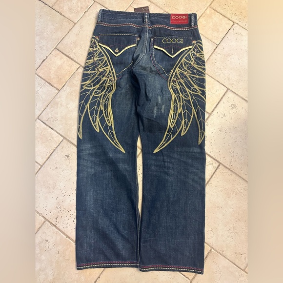 Vintage Y2K Grail COOGI Angel Wings Embroidered Denim Jeans Mens size 36x 34 - Picture 1 of 5